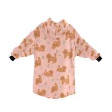 Load image into Gallery viewer, image of a peach doodle blanket hoodie for women - back view