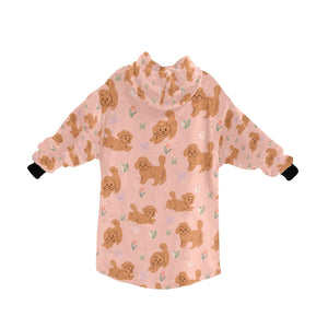 image of a peach doodle blanket hoodie for women - back view