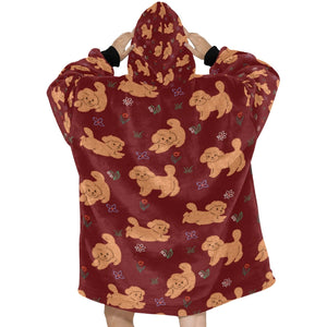 image of a maroon doodle blanket hoodie for women - back view