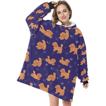 Load image into Gallery viewer, image of a woman wearing a doodle blanket hoodie - purple