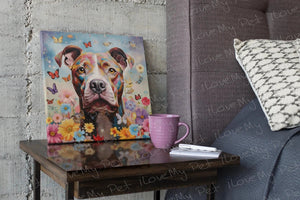 Garden Guardian Pit Bull Framed Wall Art Poster-Art-Dog Art, Home Decor, Pit Bull-Framed Light Canvas-Small - 8x8"-1