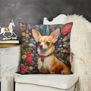 Garden Splendor Chihuahua Plush Pillow Case-Cushion Cover-Chihuahua, Dog Dad Gifts, Dog Mom Gifts, Home Decor, Pillows-3