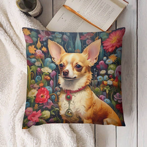 Garden Splendor Chihuahua Plush Pillow Case-Cushion Cover-Chihuahua, Dog Dad Gifts, Dog Mom Gifts, Home Decor, Pillows-4