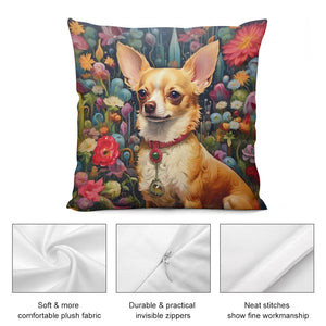 Garden Splendor Chihuahua Plush Pillow Case-Cushion Cover-Chihuahua, Dog Dad Gifts, Dog Mom Gifts, Home Decor, Pillows-5
