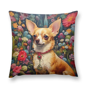 Garden Splendor Chihuahua Plush Pillow Case-Cushion Cover-Chihuahua, Dog Dad Gifts, Dog Mom Gifts, Home Decor, Pillows-12 "×12 "-1