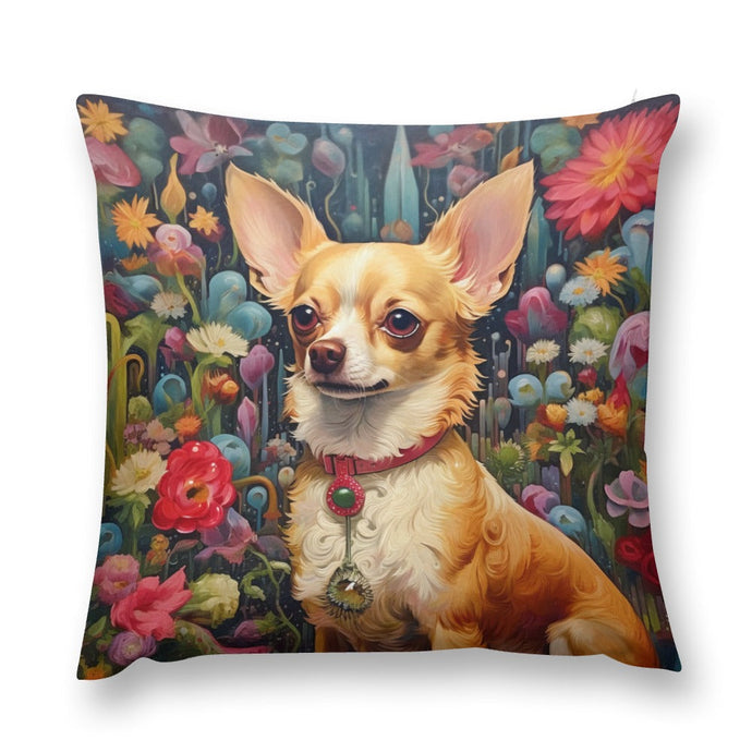 Garden Splendor Chihuahua Plush Pillow Case-Cushion Cover-Chihuahua, Dog Dad Gifts, Dog Mom Gifts, Home Decor, Pillows-12 