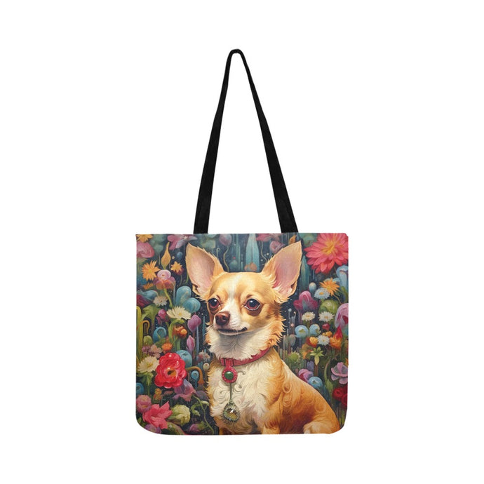 Garden Splendor Chihuahua Shopping Tote Bag-Accessories-Accessories, Bags, Chihuahua, Dog Dad Gifts, Dog Mom Gifts-White-ONESIZE-1