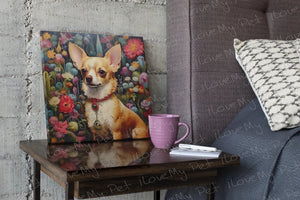 Garden Splendor Fawn / Gold Chihuahua Framed Wall Art Poster-Art-Chihuahua, Dog Art, Home Decor, Poster-Framed Light Canvas-Small - 8x8"-1