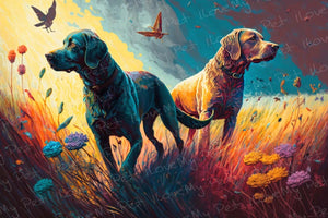 Gentle Guardians Labradors Wall Art Poster-Art-Black Labrador, Chocolate Labrador, Dog Art, Home Decor, Labrador, Poster-Light Canvas-Tiny - 8x10"-1