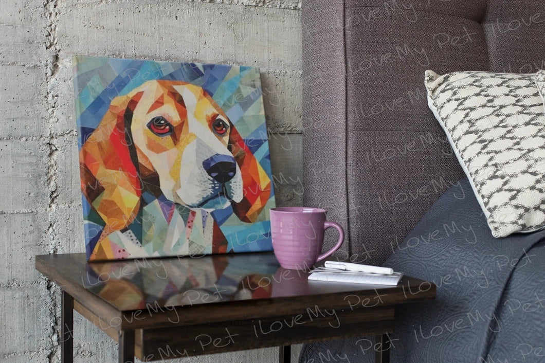 Geometric Gaze Beagle Framed Wall Art Poster-Art-Beagle, Dog Art, Home Decor, Poster-Framed Light Canvas-Small - 8x8
