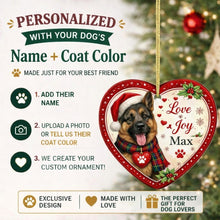 Load image into Gallery viewer, German Shepherd Christmas Ornament - Love &amp; Joy Heart Shaped Portrait - Personalized with Name-Christmas Ornament-Christmas,German Shepherd,Personalize Artwork-2