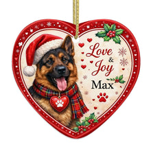 Load image into Gallery viewer, German Shepherd Christmas Ornament - Love &amp; Joy Heart Shaped Portrait - Personalized with Name-Christmas Ornament-Christmas,German Shepherd,Personalize Artwork-4