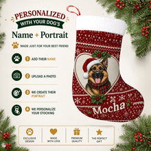 Load image into Gallery viewer, German Shepherd Christmas Stocking – Heart Knit Portrait – Personalize with Photo and Name-Christmas Ornament-Christmas,Christmas Stocking,German Shepherd,Personalize Artwork-2