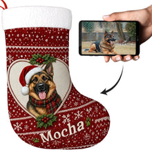 Load image into Gallery viewer, German Shepherd Christmas Stocking – Heart Knit Portrait – Personalize with Photo and Name-Christmas Ornament-Christmas,Christmas Stocking,German Shepherd,Personalize Artwork-1