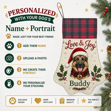 Load image into Gallery viewer, German Shepherd Christmas Stocking - Holly &amp; Tartan Portrait - Personalize with Photo and Name-Christmas Ornament-Christmas,Christmas Stocking,Personalize Artwork-2