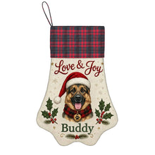 Load image into Gallery viewer, German Shepherd Christmas Stocking - Holly &amp; Tartan Portrait - Personalize with Photo and Name-Christmas Ornament-Christmas,Christmas Stocking,Personalize Artwork-3