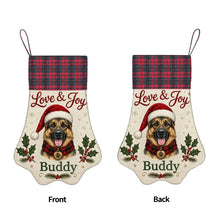 Load image into Gallery viewer, German Shepherd Christmas Stocking - Holly &amp; Tartan Portrait - Personalize with Photo and Name-Christmas Ornament-Christmas,Christmas Stocking,Personalize Artwork-5