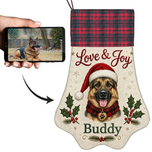 Load image into Gallery viewer, German Shepherd Christmas Stocking - Holly &amp; Tartan Portrait - Personalize with Photo and Name-Christmas Ornament-Christmas,Christmas Stocking,Personalize Artwork-1