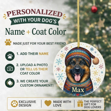 Load image into Gallery viewer, German Shepherd Ornament - Christmas Folk Art Design - Personalize with Photo and Name