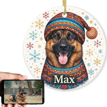 Load image into Gallery viewer, German Shepherd Ornament - Christmas Folk Art Design - Personalize with Photo and Name