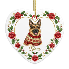 Load image into Gallery viewer, German Shepherd Ornament - Personalized Heart Shaped Christmas Rose Border - with Name-Christmas Ornament-Christmas,German Shepherd,Personalize Artwork-4