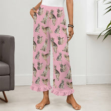 Load image into Gallery viewer, German Shepherd Pajama Pants for Women - Ruffle Hem Design - Watercolor Celebration German Shepherds-Pajamas-Apparel,Dog Mom Gifts,German Shepherd,Pajamas-12