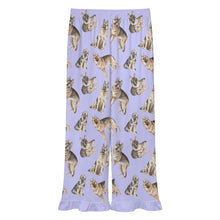 Load image into Gallery viewer, German Shepherd Pajama Pants for Women - Ruffle Hem Design - Watercolor Celebration German Shepherds-Pajamas-Apparel,Dog Mom Gifts,German Shepherd,Pajamas-15