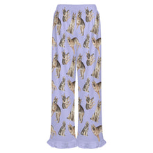 Load image into Gallery viewer, German Shepherd Pajama Pants for Women - Ruffle Hem Design - Watercolor Celebration German Shepherds-Pajamas-Apparel,Dog Mom Gifts,German Shepherd,Pajamas-16