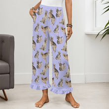 Load image into Gallery viewer, German Shepherd Pajama Pants for Women - Ruffle Hem Design - Watercolor Celebration German Shepherds-Pajamas-Apparel,Dog Mom Gifts,German Shepherd,Pajamas-17