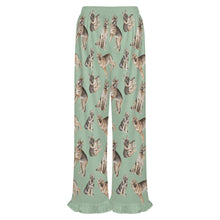 Load image into Gallery viewer, German Shepherd Pajama Pants for Women - Ruffle Hem Design - Watercolor Celebration German Shepherds-Pajamas-Apparel,Dog Mom Gifts,German Shepherd,Pajamas-6