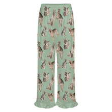 Load image into Gallery viewer, German Shepherd Pajama Pants for Women - Ruffle Hem Design - Watercolor Celebration German Shepherds-Pajamas-Apparel,Dog Mom Gifts,German Shepherd,Pajamas-8