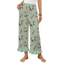 Load image into Gallery viewer, German Shepherd Pajama Pants for Women - Ruffle Hem Design - Watercolor Celebration German Shepherds-Pajamas-Apparel,Dog Mom Gifts,German Shepherd,Pajamas-Green-S-2