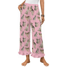 Load image into Gallery viewer, German Shepherd Pajama Pants for Women - Ruffle Hem Design - Watercolor Celebration German Shepherds-Pajamas-Apparel,Dog Mom Gifts,German Shepherd,Pajamas-Pink-S-9