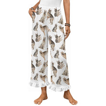 Load image into Gallery viewer, German Shepherd Pajama Pants for Women - Ruffle Hem Design - Watercolor Celebration German Shepherds-Pajamas-Apparel,Dog Mom Gifts,German Shepherd,Pajamas-White-S-1
