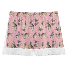 Load image into Gallery viewer, German Shepherd Shorts for Women - Lace Trim Design - Watercolor Celebration German Shepherds-Pajamas-Apparel,Dog Mom Gifts,German Shepherd,Pajamas-11