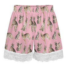 Load image into Gallery viewer, German Shepherd Shorts for Women - Lace Trim Design - Watercolor Celebration German Shepherds-Pajamas-Apparel,Dog Mom Gifts,German Shepherd,Pajamas-12