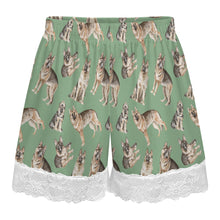 Load image into Gallery viewer, German Shepherd Shorts for Women - Lace Trim Design - Watercolor Celebration German Shepherds-Pajamas-Apparel,Dog Mom Gifts,German Shepherd,Pajamas-17