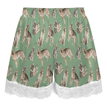 Load image into Gallery viewer, German Shepherd Shorts for Women - Lace Trim Design - Watercolor Celebration German Shepherds-Pajamas-Apparel,Dog Mom Gifts,German Shepherd,Pajamas-18