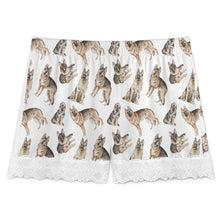 Load image into Gallery viewer, German Shepherd Shorts for Women - Lace Trim Design - Watercolor Celebration German Shepherds-Pajamas-Apparel,Dog Mom Gifts,German Shepherd,Pajamas-20