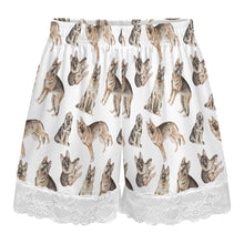 Load image into Gallery viewer, German Shepherd Shorts for Women - Lace Trim Design - Watercolor Celebration German Shepherds-Pajamas-Apparel,Dog Mom Gifts,German Shepherd,Pajamas-21