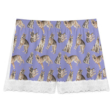 Load image into Gallery viewer, German Shepherd Shorts for Women - Lace Trim Design - Watercolor Celebration German Shepherds-Pajamas-Apparel,Dog Mom Gifts,German Shepherd,Pajamas-4