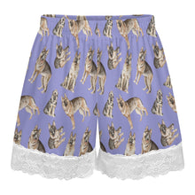 Load image into Gallery viewer, German Shepherd Shorts for Women - Lace Trim Design - Watercolor Celebration German Shepherds-Pajamas-Apparel,Dog Mom Gifts,German Shepherd,Pajamas-5