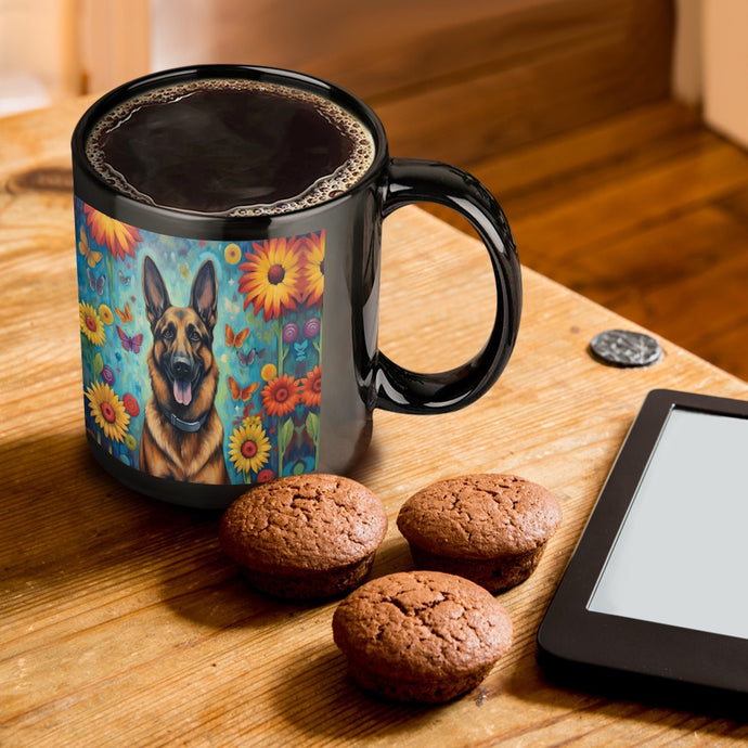 German Shepherd with Flowers and Butterflies Coffee Mug-ONE SIZE-Black-1