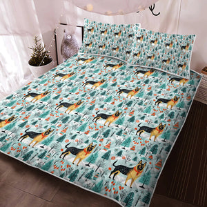 German Shepherd's Holiday Forest Frolic Christmas Quilt Blanket Bedding Set-Bedding-Bedding, Blankets, Christmas, German Shepherd, Home Decor-3