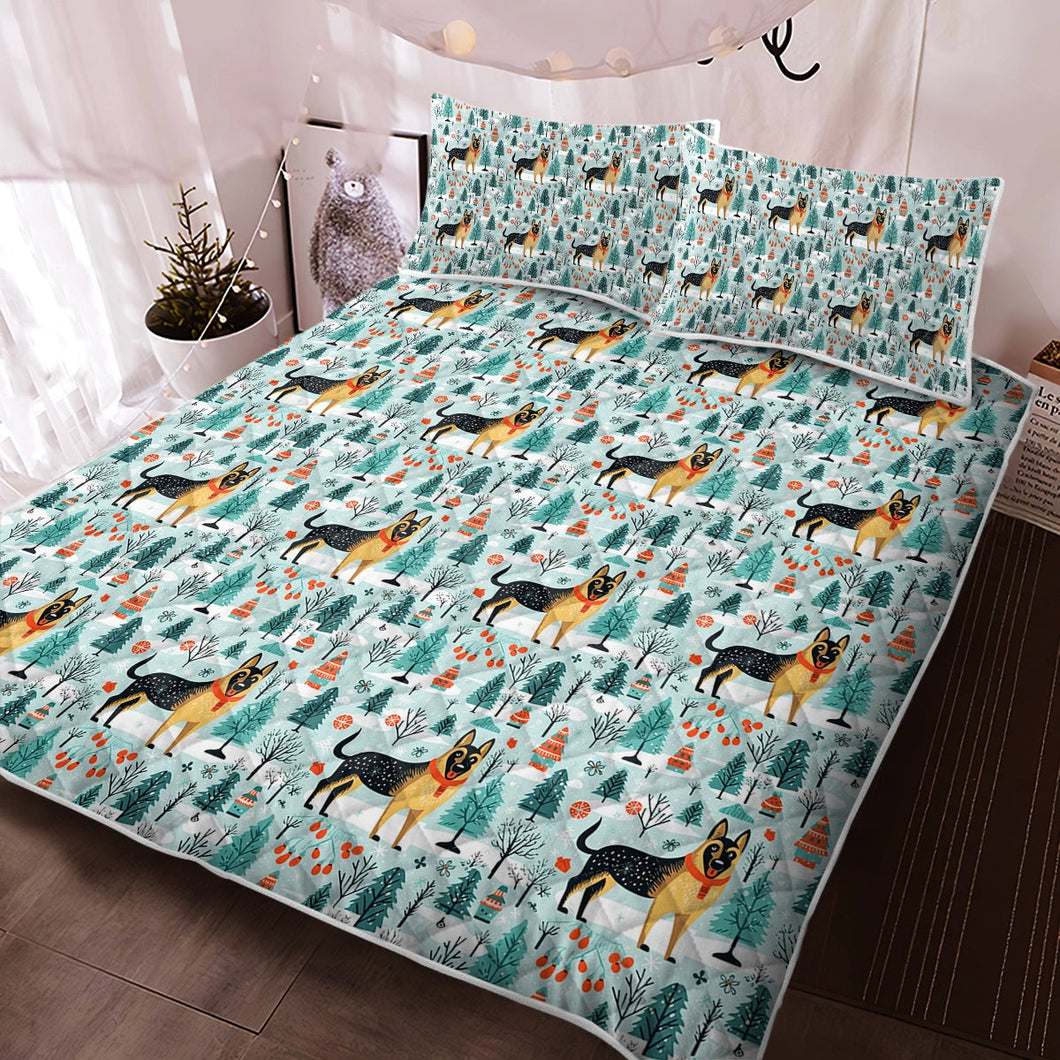 German Shepherd's Holiday Forest Frolic Christmas Quilt Blanket Bedding Set-Bedding-Bedding, Blankets, Christmas, German Shepherd, Home Decor-Twin-Only Quilt-2