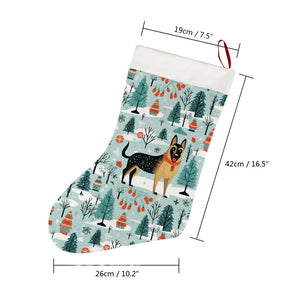 German Shepherd's Holiday Forest Frolic Christmas Stocking-Christmas Ornament-Christmas, German Shepherd, Home Decor-26X42CM-White-4