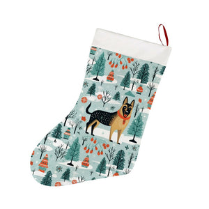 German Shepherd's Holiday Forest Frolic Christmas Stocking-Christmas Ornament-Christmas, German Shepherd, Home Decor-26X42CM-White-1