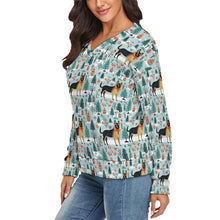 Load image into Gallery viewer, German Shepherd&#39;s Holiday Forest Frolic Women&#39;s V-Neck Christmas Sweater-Apparel-Apparel,Christmas,Dog Mom Gifts,German Shepherd,Sweater,Sweatshirt-3
