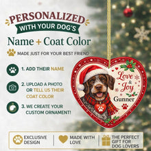 Load image into Gallery viewer, German Wirehaired Pointer Christmas Ornament - Love &amp; Joy Heart Shaped Portrait - Personalize with Photo and Name-Christmas Ornament-Christmas,Christmas Ornament,German Longhaired Pointer,Personalize Artwork-2