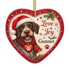 Load image into Gallery viewer, German Wirehaired Pointer Christmas Ornament - Love &amp; Joy Heart Shaped Portrait - Personalize with Photo and Name-Christmas Ornament-Christmas,Christmas Ornament,German Longhaired Pointer,Personalize Artwork-4